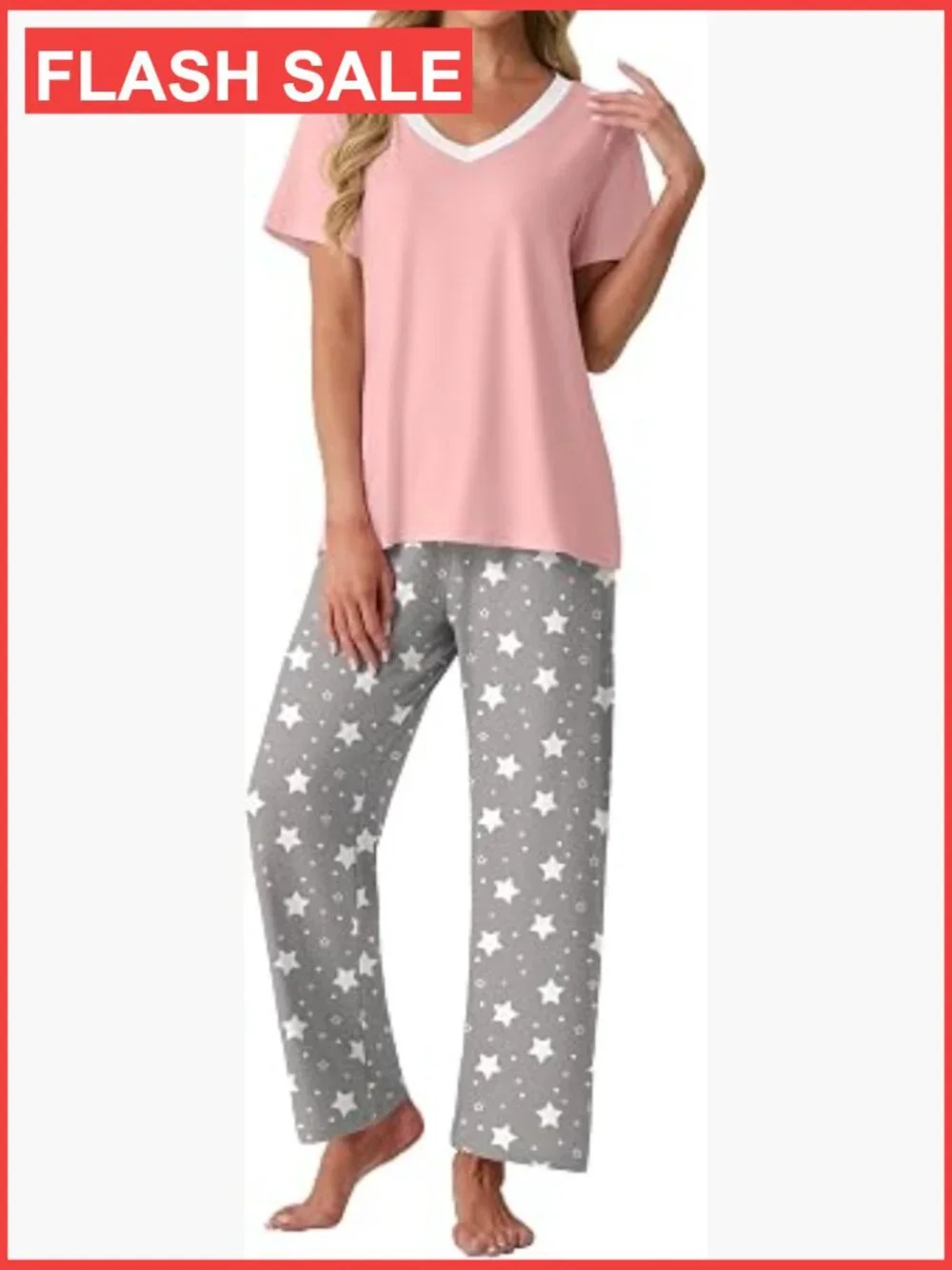 Women's 2 Piece Pajama Set Short Sleeve Lounge Set with Pockets